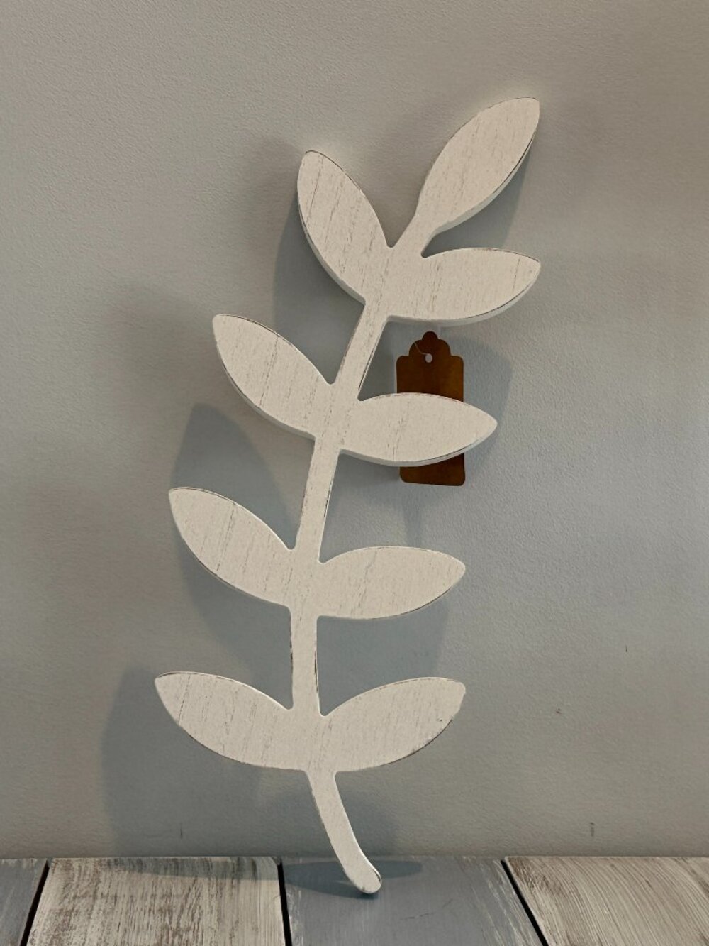 NWT White Wash Wood Leaf Leaves Wall Decor Shabby Chic Coastal Cottage